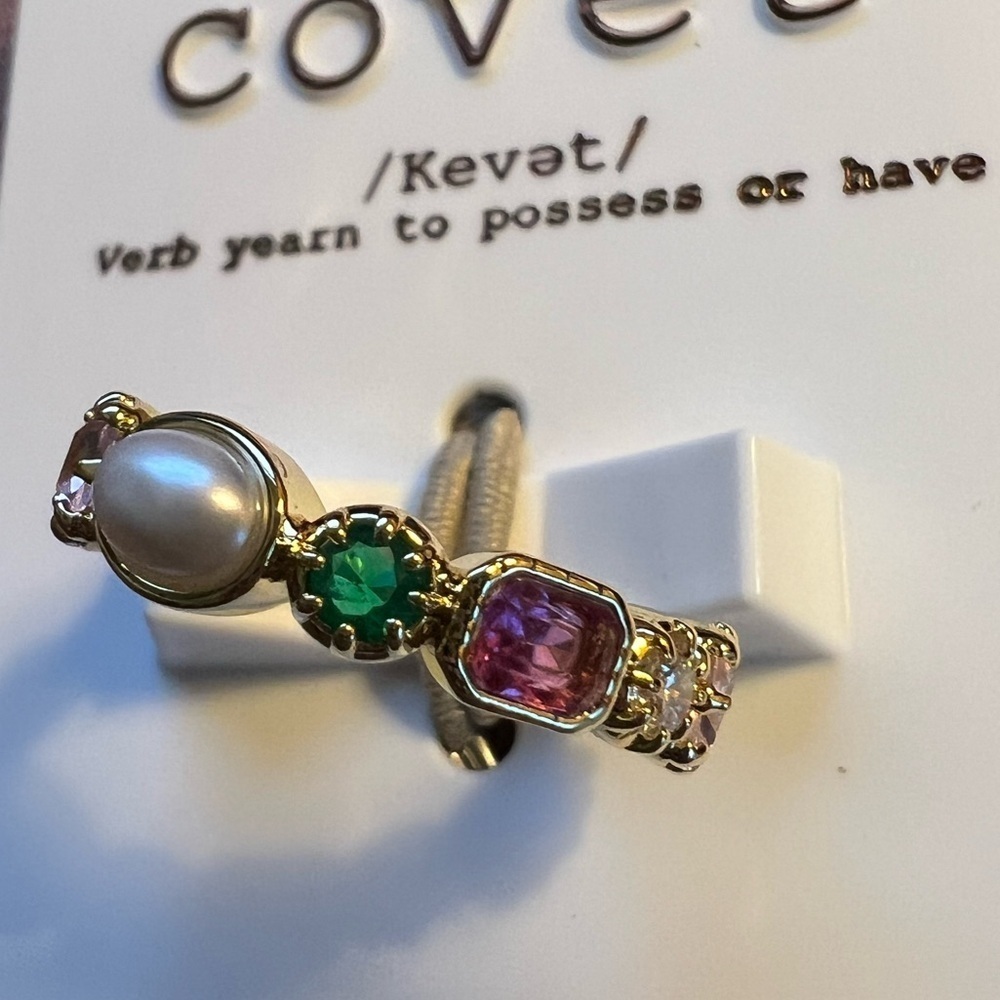 Nordstrom Covet Multishape Cubic Zirconia Faux Pearl Band Statement Ring::NWT:: - Picture 4 of 9